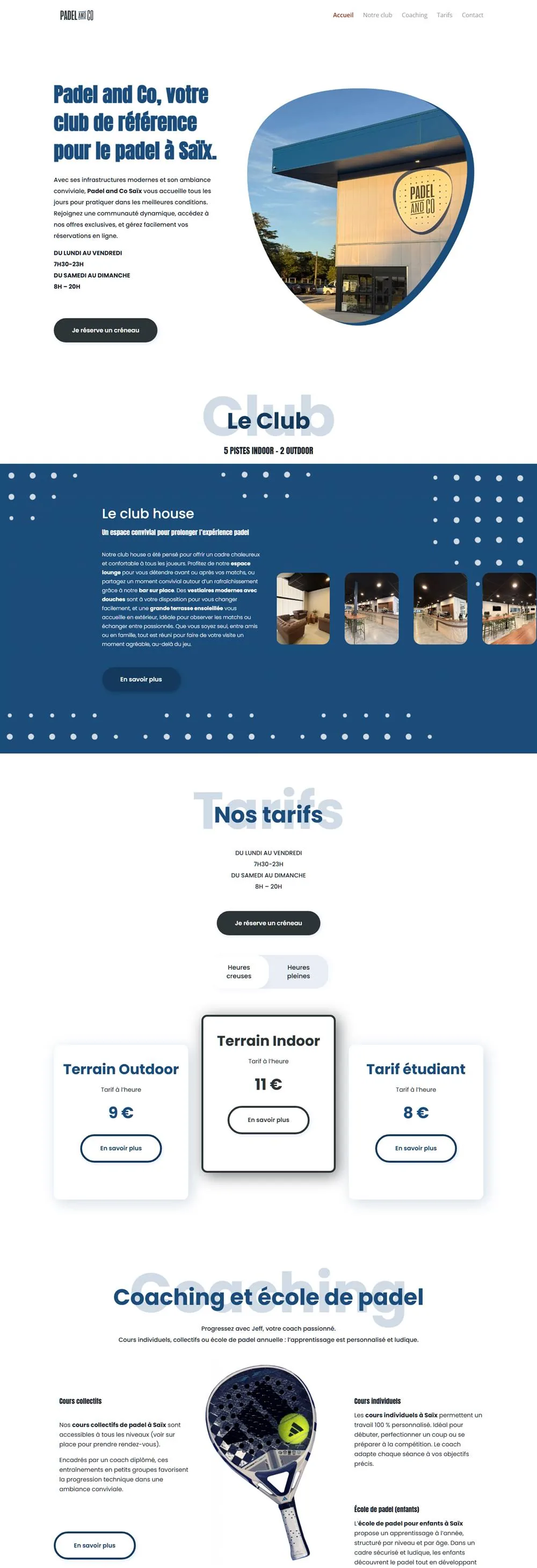 Page d'accueil du site Padel and Co 81