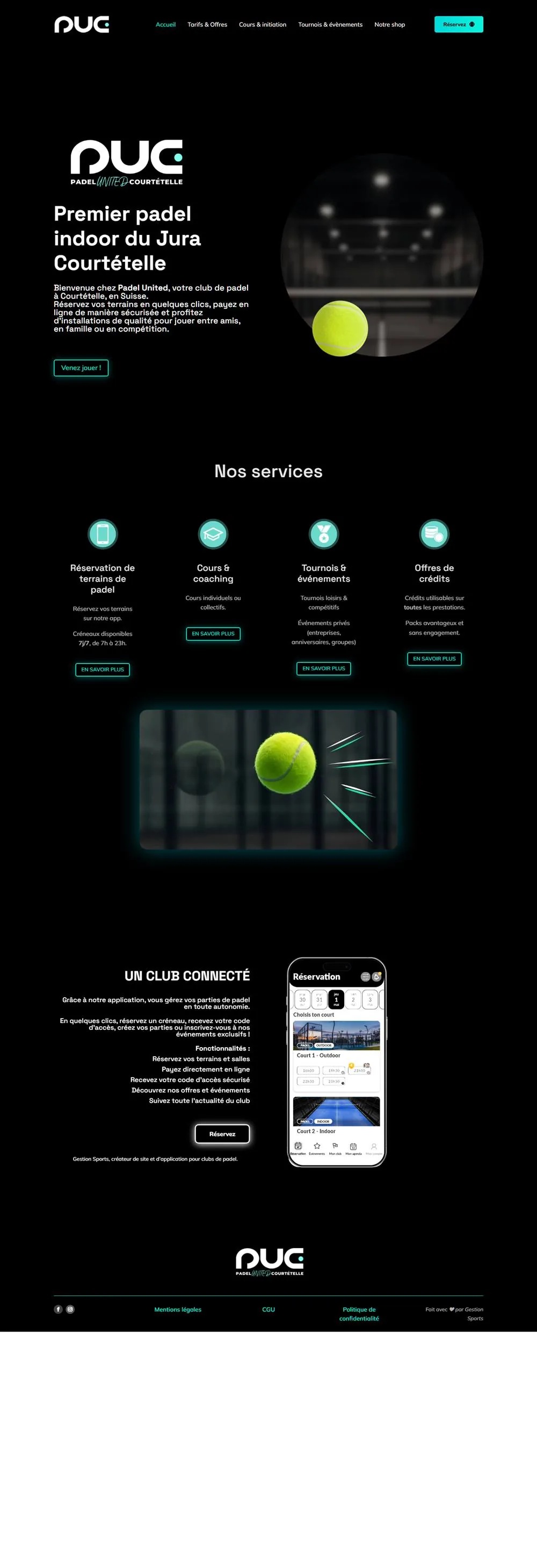 Page d'accueil du site Padel United