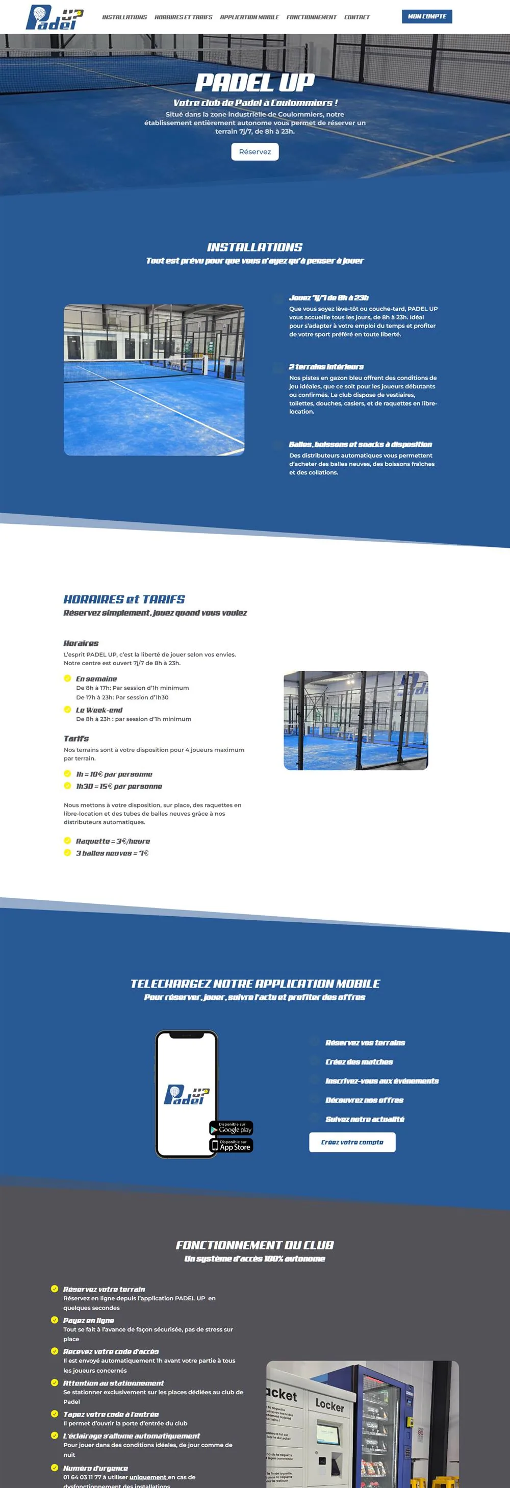 Page d'accueil du site Padel Up